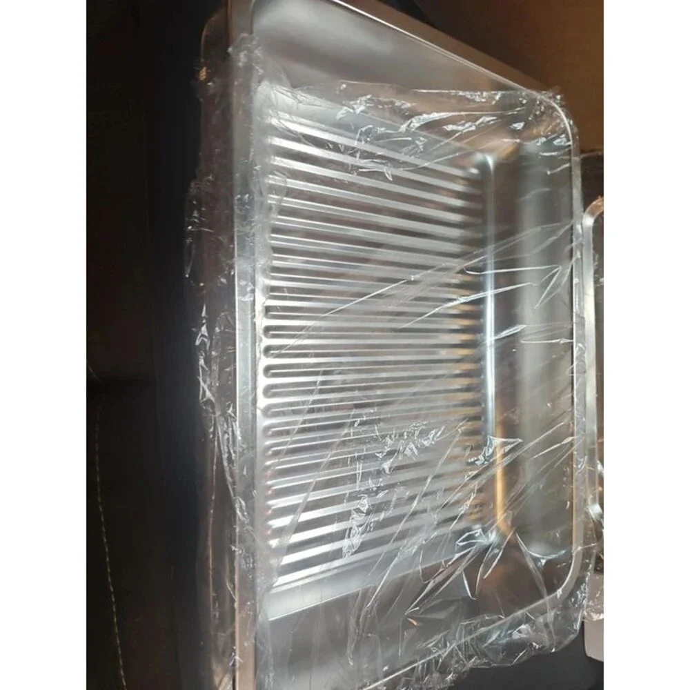 NIB Stainless Steel BBQ Grill Prep & Serve Tray Set with Lid, Rack & Board